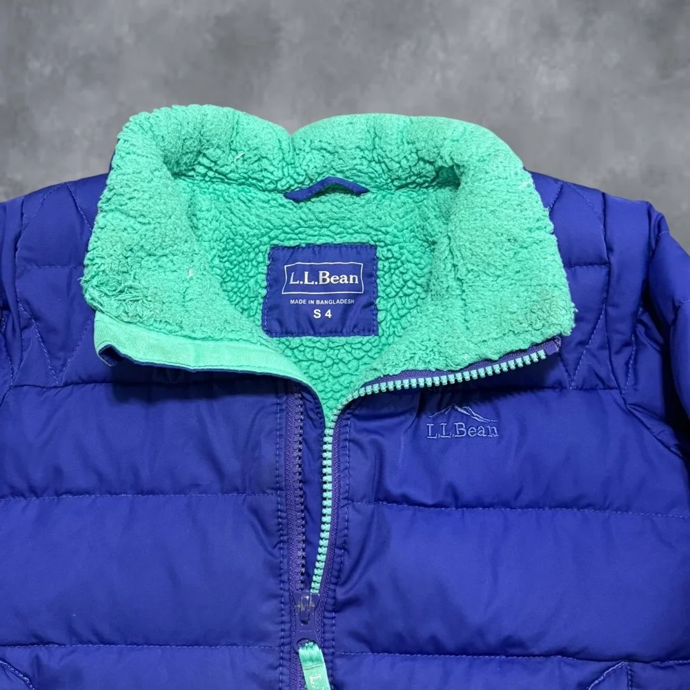 LL Bean Kids Blue DownTek Puffer Jacket Size 4 Insulated Fleece Lined 505491